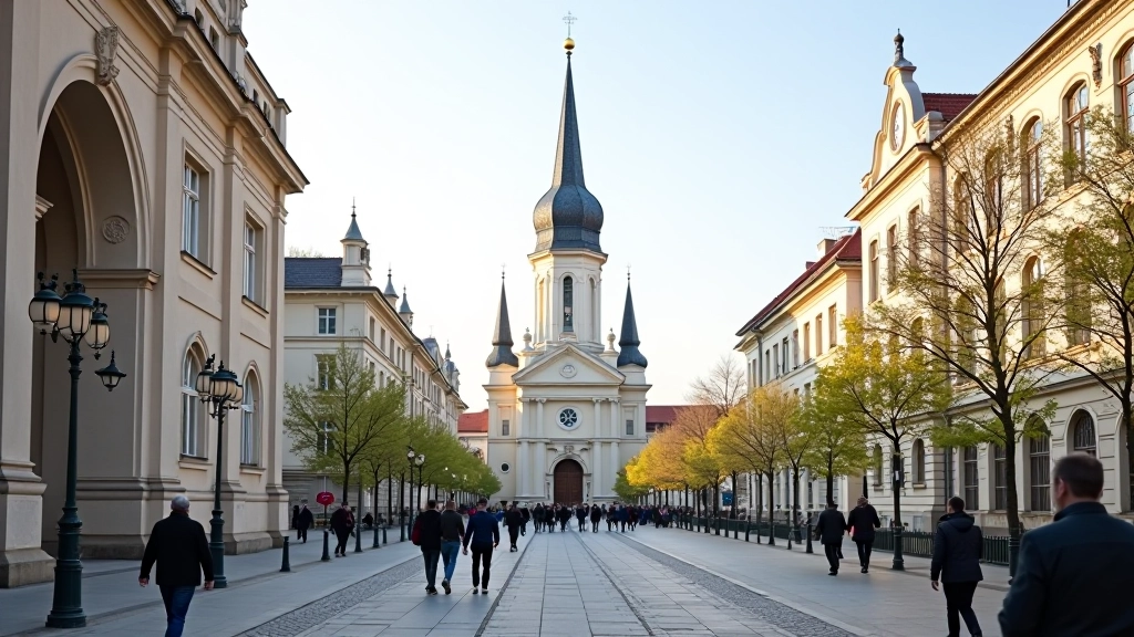 Vilniaus arkikatedra bazilika iš prospekto, žmonės pasivaikščioja, koplyčios architektūra, saulėtai